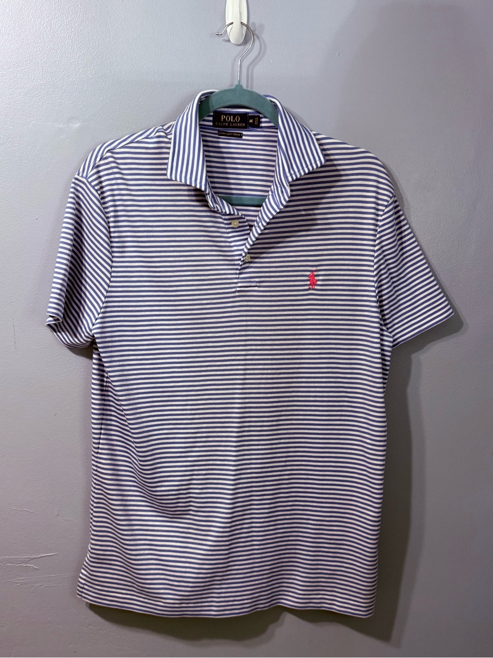 Polo Ralph Lauren Pima Soft Blue and White Golf Polo Pink Pony Detail Men’s M